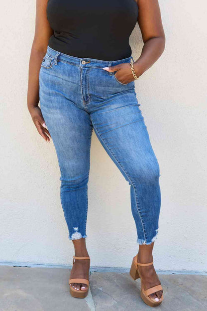 Kancan Lindsay Full Size Raw Hem High Rise Skinny Jeans Medium / 0(23)