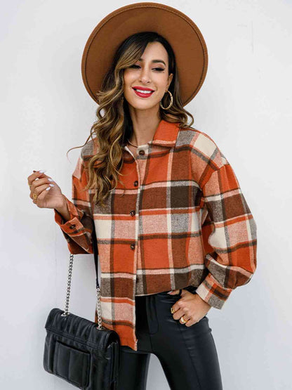 Campfire Plaid Button Up Collared Neck Jacket