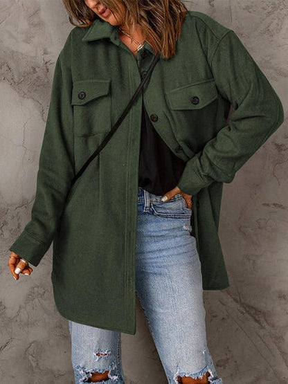 Drop Shoulder Button Down Collared Coat Green / S