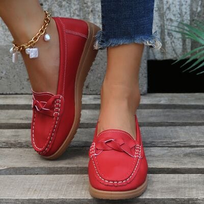 Weave Wedge Heeled Loafers Deep Red / 35