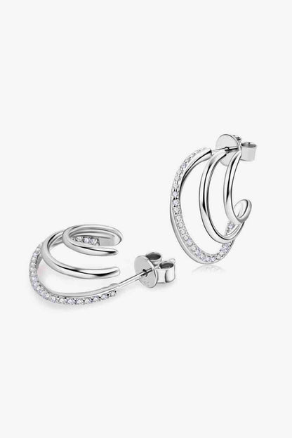 Moissanite Tri-Hoop 925 Sterling Silver Earrings