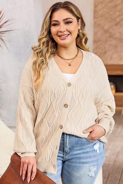 Plus Size Cable-Knit Button Up Sweater Ivory / 1XL