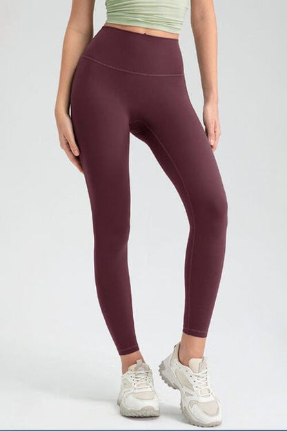 Wide Waistband High Waist Sport Leggings Wine / S