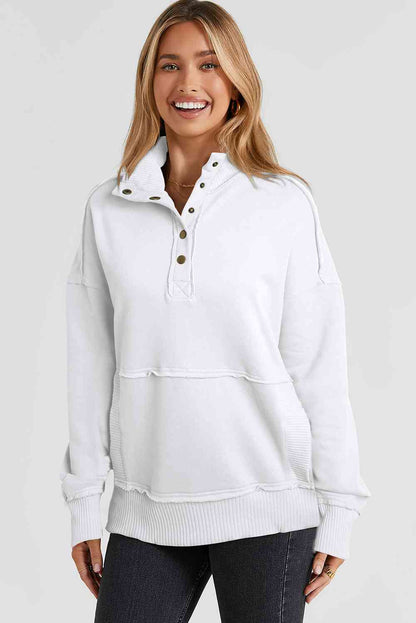 Half Snap Drop Shoulder Long Sleeve Sweatshirt