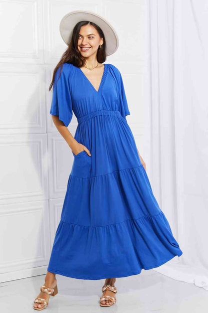 Culture Code Full Size My Muse Flare Sleeve Tiered Maxi Dress Cobalt Blue / S