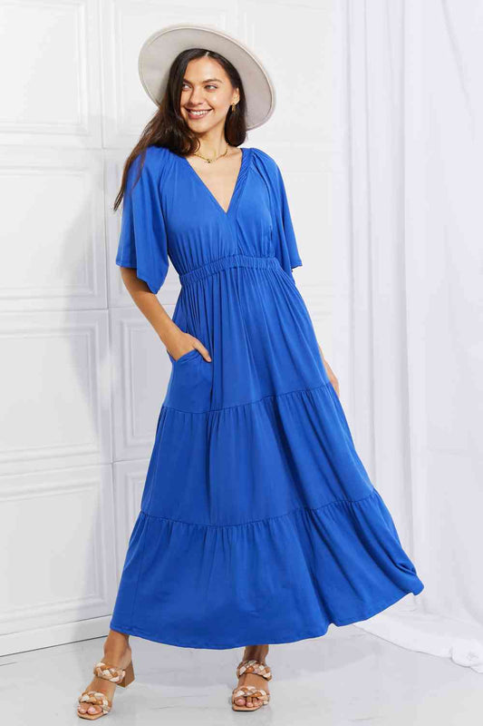 Culture Code Full Size My Muse Flare Sleeve Tiered Maxi Dress Cobalt Blue / S